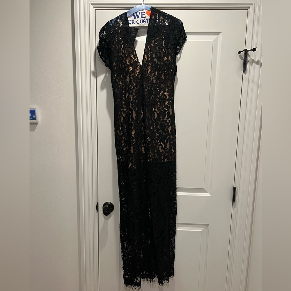 Black Lace WAYF gown with tan under lining